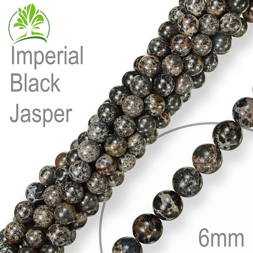 Korálky z minerálů Imperial Black Jasper přírodní polodrahokam. Velikost pr.6mm. Balení 12Ks.