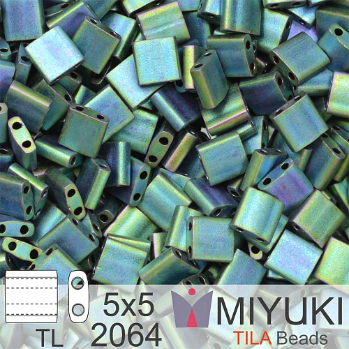 Korálky MIYUKI tvar TILA BEADS velikost 5x5mm. Barva TL 2064 Matte Metallic Blue Green Iris. Balení 5g.