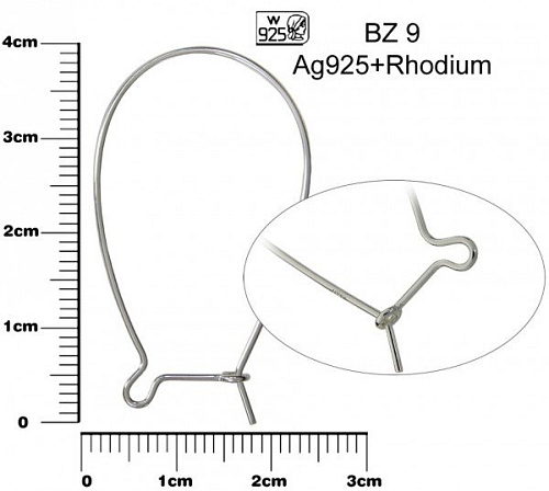 NÁUŠNICE ozn. BZ 9 Rhodium. Materiál AG925+RHODIUM váha 0,57g.