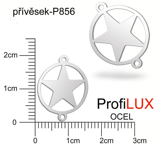 Přívěsek Chirurgická Ocel ozn-P856 HVĚZDA v kruhu 2x očko velikost 16x20mm. Řada přívěsků ProfiLUX