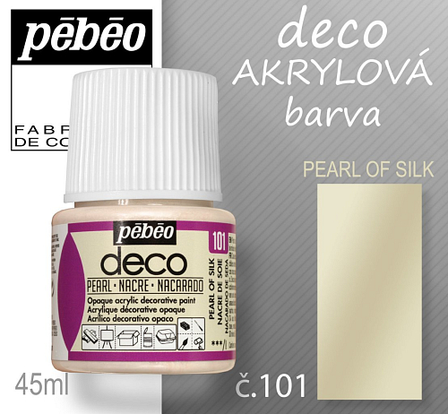 Barva AKRYLOVÁ perleťová Pébeo DECO. Odstín č.101 PEARL OF SILK. Balení 45 ml.