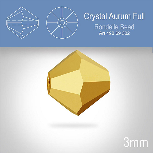 PRECIOSA Bicone (sluníčko) velikost 3mm. Barva CTYSTAL AURUM FULL. Balení 40ks