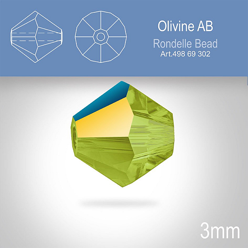 PRECIOSA Bicone (sluníčko) velikost 3mm. Barva OLIVINE Aurore Boreale. Balení 40ks