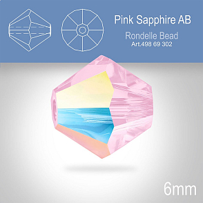 PRECIOSA Bicone MC BEAD (sluníčko) velikost 6mm. Barva PINK SAPPHIRE AB. Balení 18ks .