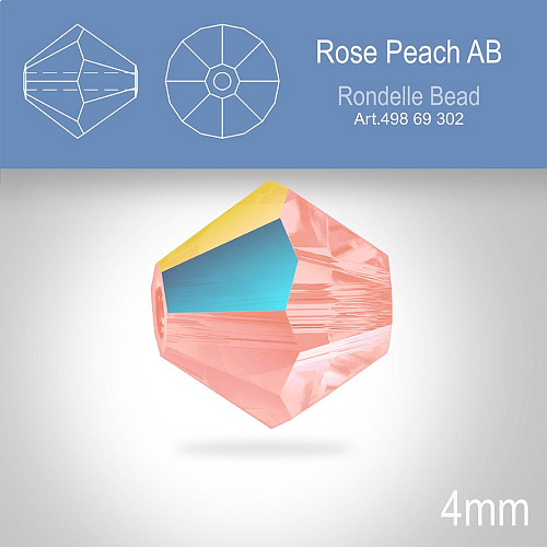 PRECIOSA Bicone MC BEAD (sluníčko) velikost 4mm. Barva ROSE PEACH AB. Balení 30ks .