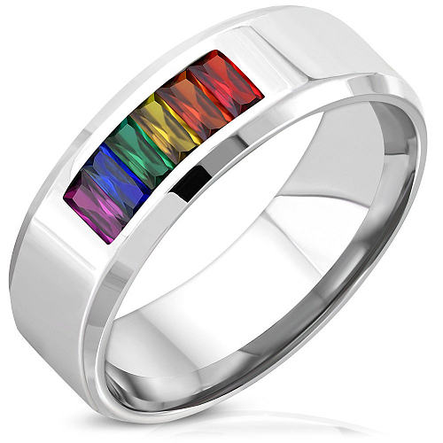 Prsten z ocele RCH 081 s barevnými kamínky o velikosti 7