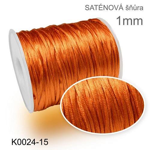 SATÉNOVÁ (polyesterová) šňůra velikost průměr 1mm. Barva K0024-15 Oranžová.