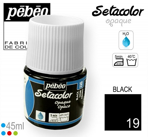 Barva na Textil SETACOLOR OPAQUE Pebeo. barva č. 19 BLACK. Balení 45ml.