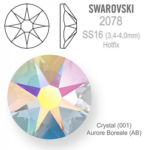 SWAROVSKI xirius rose HOTFIX 2078 velikost SS16 barva Crystal Aurore Boreale 