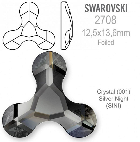 Swarovski 2708 Molecule FB Foiled velikost 12,5x13,6mm. Barva Crystal Silver Night 