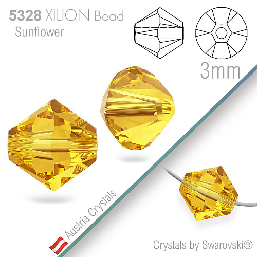 SWAROVSKI  XILION Bead  5328 barva Sunflower velikost 3mm. Balení 25Ks