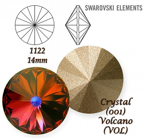 SWAROVSKI ELEMENTS RIVOLI 1122 barva CRYSTAL (001) VOLCANO (VOL) velikost 14mm. 