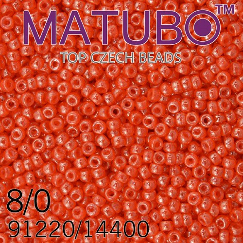 Korálky MATUBO™ mačkané rokajlové korálky. Velikost 8/0 (3,1mm). Barva 91220/14400 ČERVENÝ OPÁL+BÍLÝ LISTR. Balení 10g.