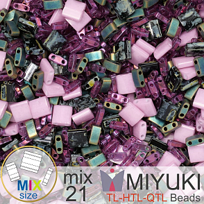 Korálky MIYUKI směs tvar TL-HTL-QTL BEADS . Barva MIX 21 Purple galaxy. Balení 5g.