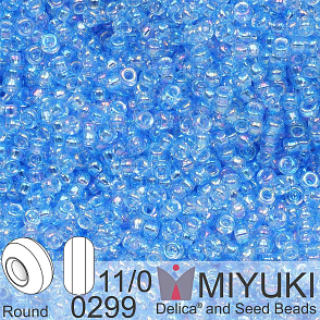 Korálky Miyuki Round 11/0. Barva 0299 Pale Sapphire AB. Balení 5g.
