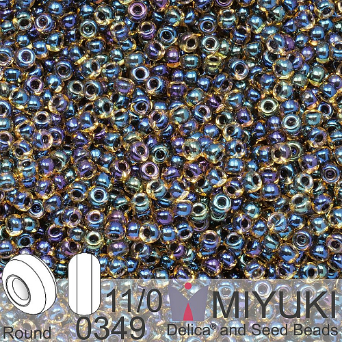 Korálky Miyuki Round 11/0. Barva 0349  Dark Blue Lined Topaz Luster. Balení 5g.