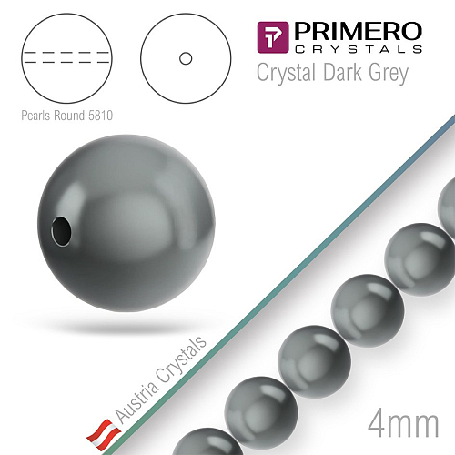 Korálky PRIMERO Crystals 5810. Barva Crystal Dark Grey. Velikost 4mm balení-50Ks.