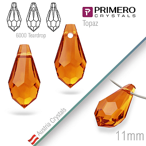 Přívěsky PRIMERO Crystals . Tvar 6000 Teardrop. Barva Topaz. Velikost 11mm