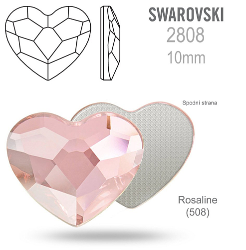 SWAROVSKI 2808 Heart Flat Back Foiled velikost 10mm. Barva Rosaline 