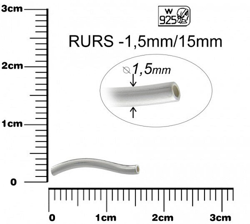 ROZDĚLOVAČ trubičkový (Tvar S) STŘÍBRO AG925. Ozn. RURS -1,5mm/15mm. Váha 0,16g.