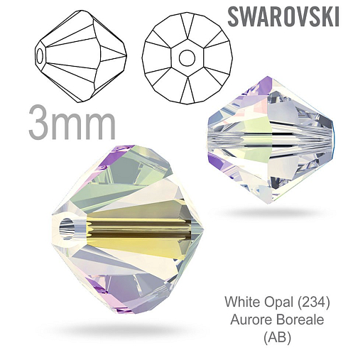 SWAROVSKI  XILION BEAD 5328 barva White Opal (234) Aurore Boreale (AB) velikost 3mm. Balení 20Ks. 