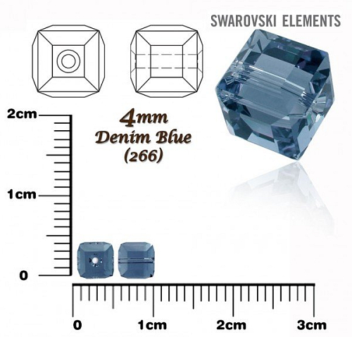SWAROVSKI CUBE Beads 5601 barva DENIM BLUE velikost 4mm.