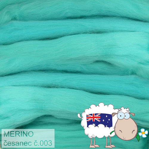 Česanec australské merino (20-21 - mikronů), vlna na plstění a předení. Barva 003 SVĚTLÁ TYRKYS. Balení 20g