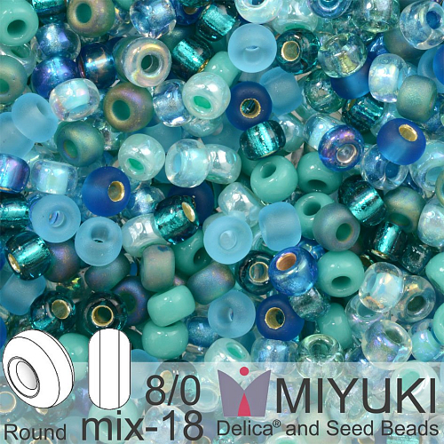 Korálky Miyuki MIX Round 6/0. Barva 18 Touch of Teal. Balení 5g
