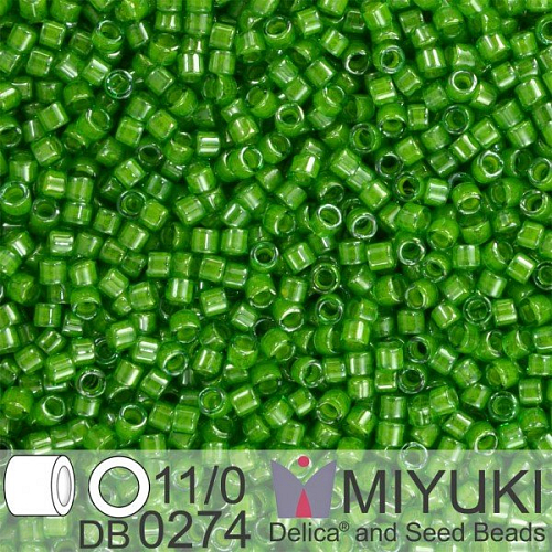 Korálky Miyuki Delica 11/0. Barva Lined Pea Green Luster  DB0274. Balení 5g.