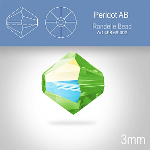 PRECIOSA Bicone (sluníčko) velikost 3mm. Barva PERIDOT Aurore Boreale. Balení 40ks .
