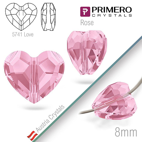 Korálky PRIMERO Crystals . Tvar 5741 Love. Barva Rose. Velikost 8mm