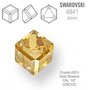 SWAROVSKI 4841 Angled Cube (zkosená kostka) barva Crystal (001) Gold.Shadow CAL´VZ´ (GSCVZ) velikost 4mm.
