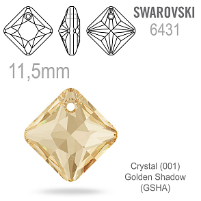 Swarovski 6431 Princess Cut Pendant barva Crystal (001) Golden Shadow (GSHA) velikost 11,5mm.
