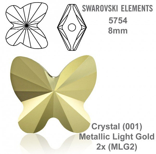SWAROVSKI KORÁLKY Butterfly Bead barva CRYSTAL METALLIC LIGHT GOLD 2x velikost 8mm. Balení 3Ks.