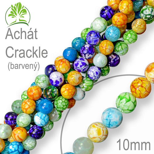 Korálky z minerálů Achát Crackle barvený přírodní polodrahokam. Velikost pr.10mm. Balení 8Ks.