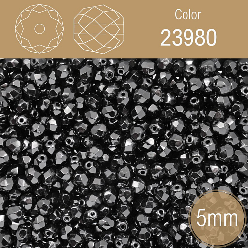 Korálky BROUŠENÉ 5mm. Barva 23980. Neprůhledná černá. Balení 80Ks.