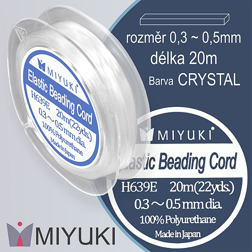 Miyuki elastická POLYURETANOVÁ nit 0,3~0,5mm. Barva Crystal (mléčná). Balení 20m (22yds).