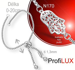 Náramek STAHOVACÍ CHIRURGICKÁ OCEL ozn.N170.  Délka 0-20cm+rozměr přívěsku. Síla řetízku 1,3mm