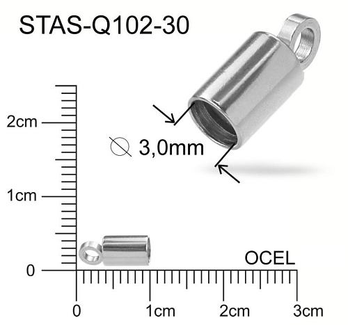 Koncovka s očkem CHIRURGICKÁ OCEL ozn.-STAS-Q102-30. velikost 8,0 x4,0mm otvor pr.3,0mm.