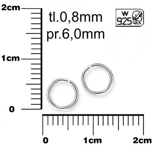 Spojovací kroužek . Velikost 0,8x6,0mm. Materiál STŘÍBRO AG925.