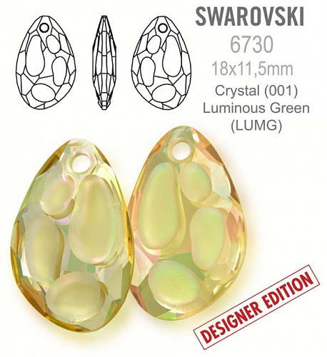 Swarovski 6730 Radiolarian Pendant PF velikost 18x11,5mm. Barva Crystal Luminous Green 