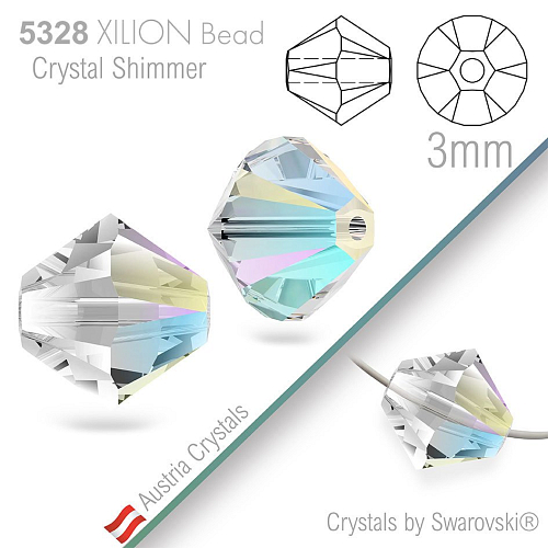 SWAROVSKI  XILION Bead  5328 barva Crystal Shimmer velikost 3mm. Balení 25Ks