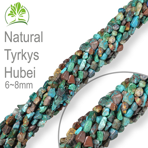 Korálky z minerálů Nugets velikost 6-8mm Natural Tyrkys Hubei. Balení 40cm.