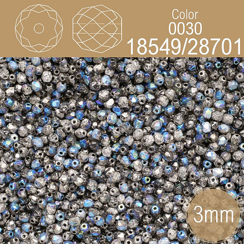 Korálky BROUŠENÉ 3mm. Barva 00030/18549/28701 Neprůhledná s pokovem. Balení 150Ks.