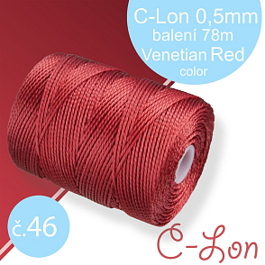 Nylonová nit C-Lon pevná korálková nit. Barva 46 Venetian Red. Síla nitě 0,5mm. Balení 78m na cívce.