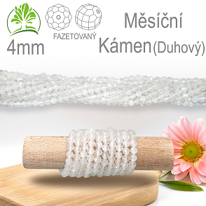 Korálky z minerálů Měsíční Kámen (duhový) Fazetovaný přírodní polodrahokam. Velikost pr.4mm. Balení 95Ks.
