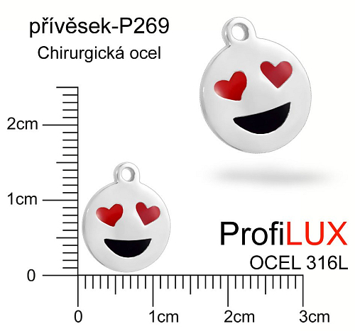 Přívěsek Chirurgická Ocel ozn-P269 SMAJLÍK velikost 12x14,5mm tl.1.2mm. Řada přívěsků ProfiLUX. 