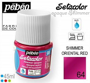 Barva na Textil SETACOLOR OPAQUE SHIMMER Pebeo. barva č. 64 ORIENTAL RED. Balení 45ml.