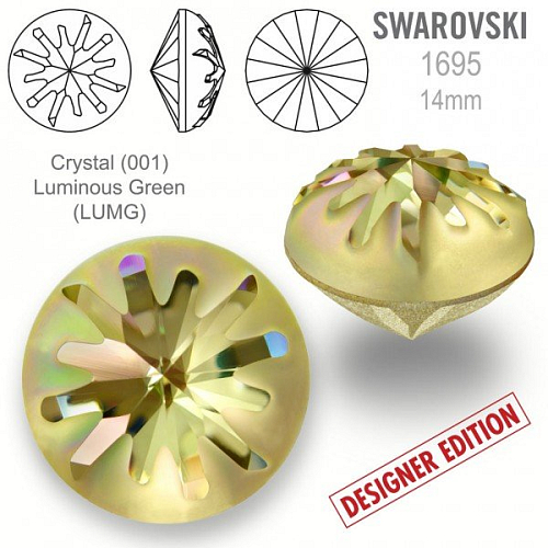 Swarovski 1695 Sea Urchin Round Stone PF velikost 14mm. Barva Crystal (001) Luminous Green (LUMG).