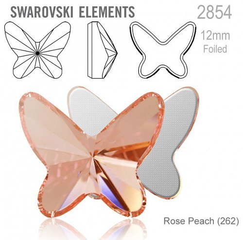 SWAROVSKI 2854 Butterfly Flat Back Foiled velikost 12mm. Barva Rose Peach 